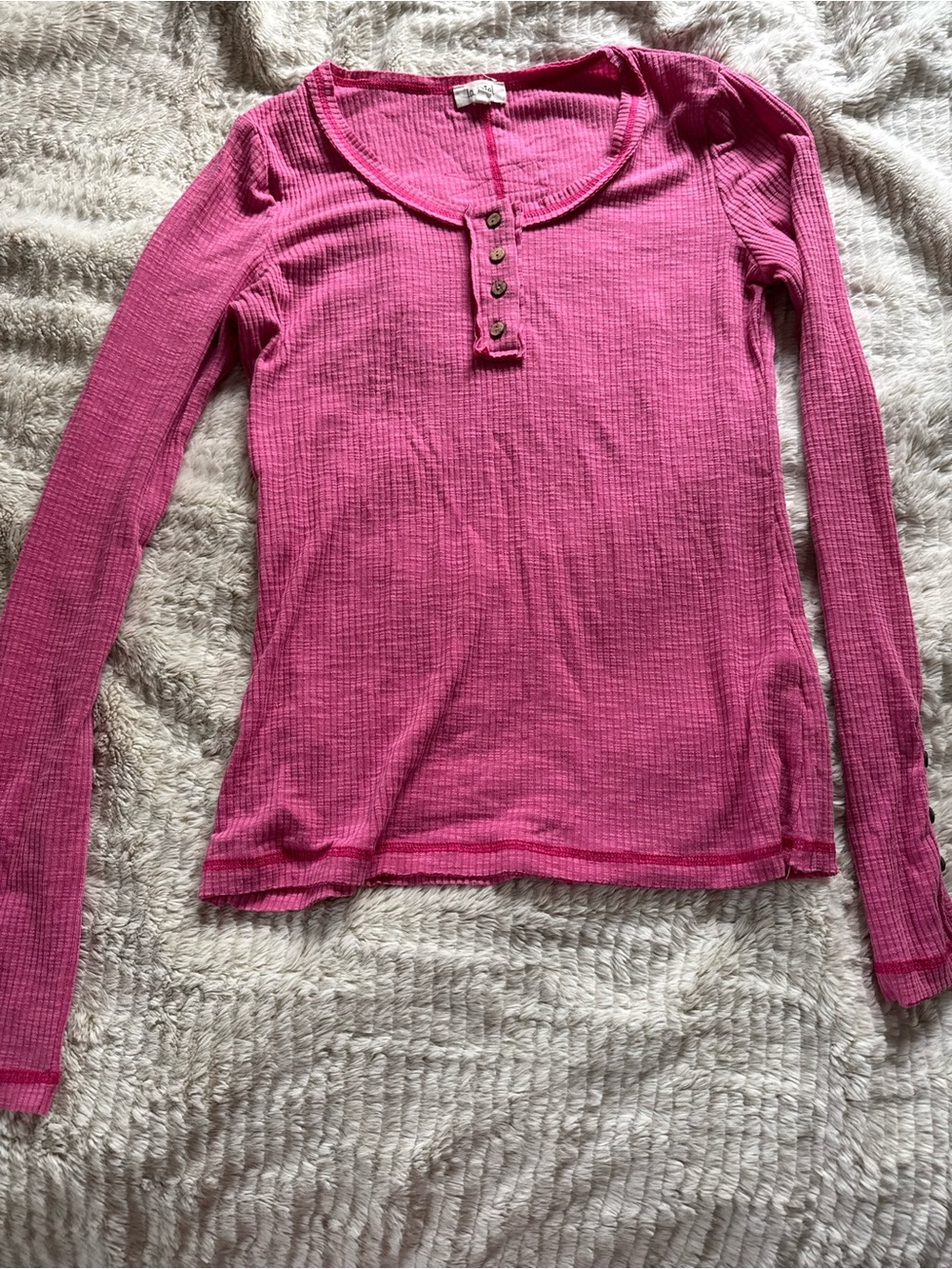 Pink Waffle Knit Henley Long Sleeve Top